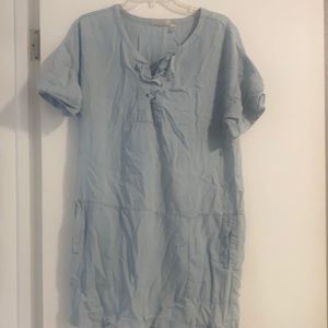 Cute denim dress with fun details and big pockets!